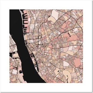 Liverpool Map Pattern in Soft Pink Pastels Posters and Art